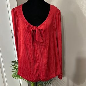 Cabi red Swiss dot long sleeve knotted top style 3682 Women’s size Large